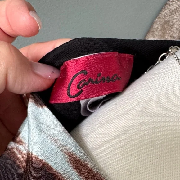 Sleeveless Teal & Brown Print V-neck Dress size - Picture 2 of 6